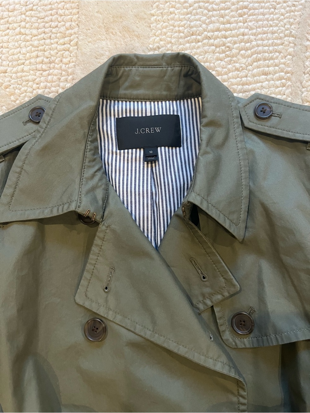 NWOT J. Crew Olive Double-Breasted Trench with Waist Tie - Picture 3 of 7